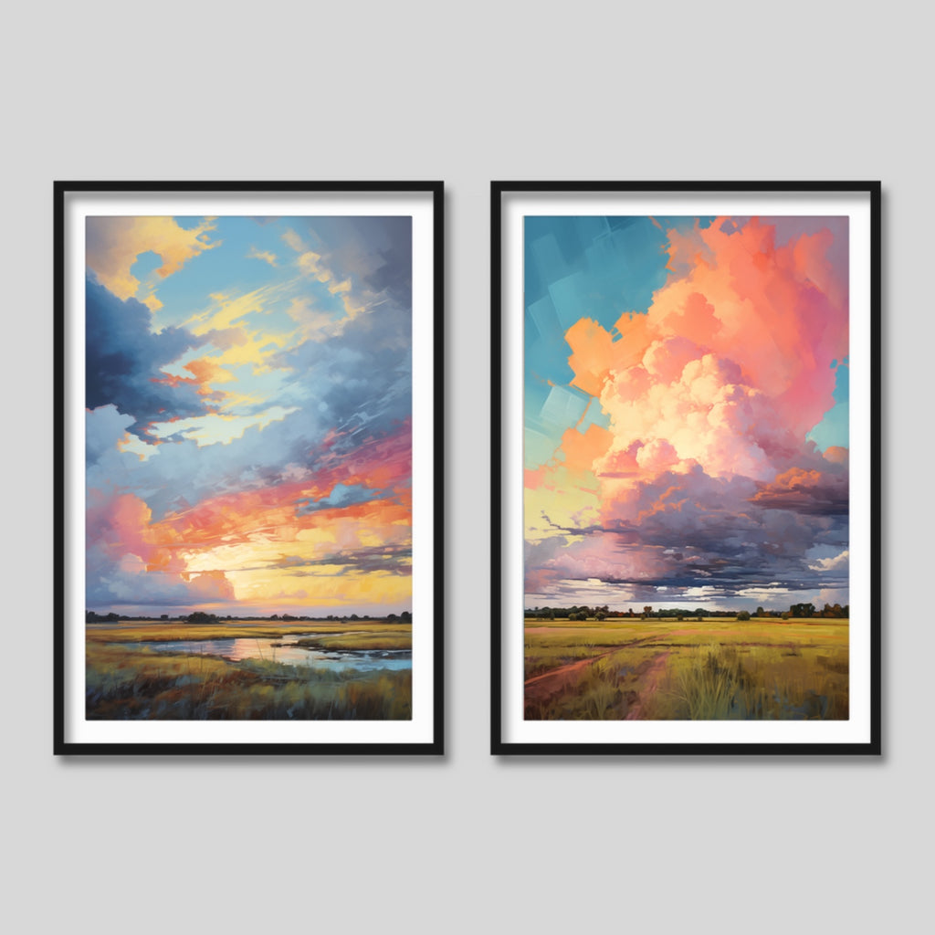 Set of 2 Framed Prairie Nature Art Prints.