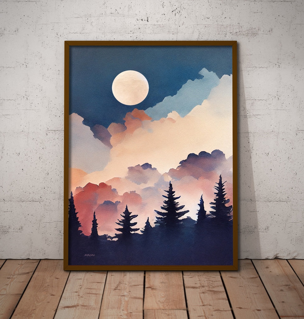 Modern Moon Canvas Art Print in Neutral Colors.