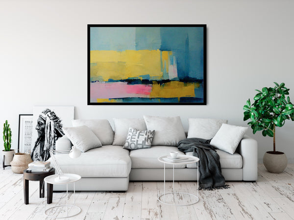 A vibrant abstract acrylic canvas wall art in wide brushstrokes.
