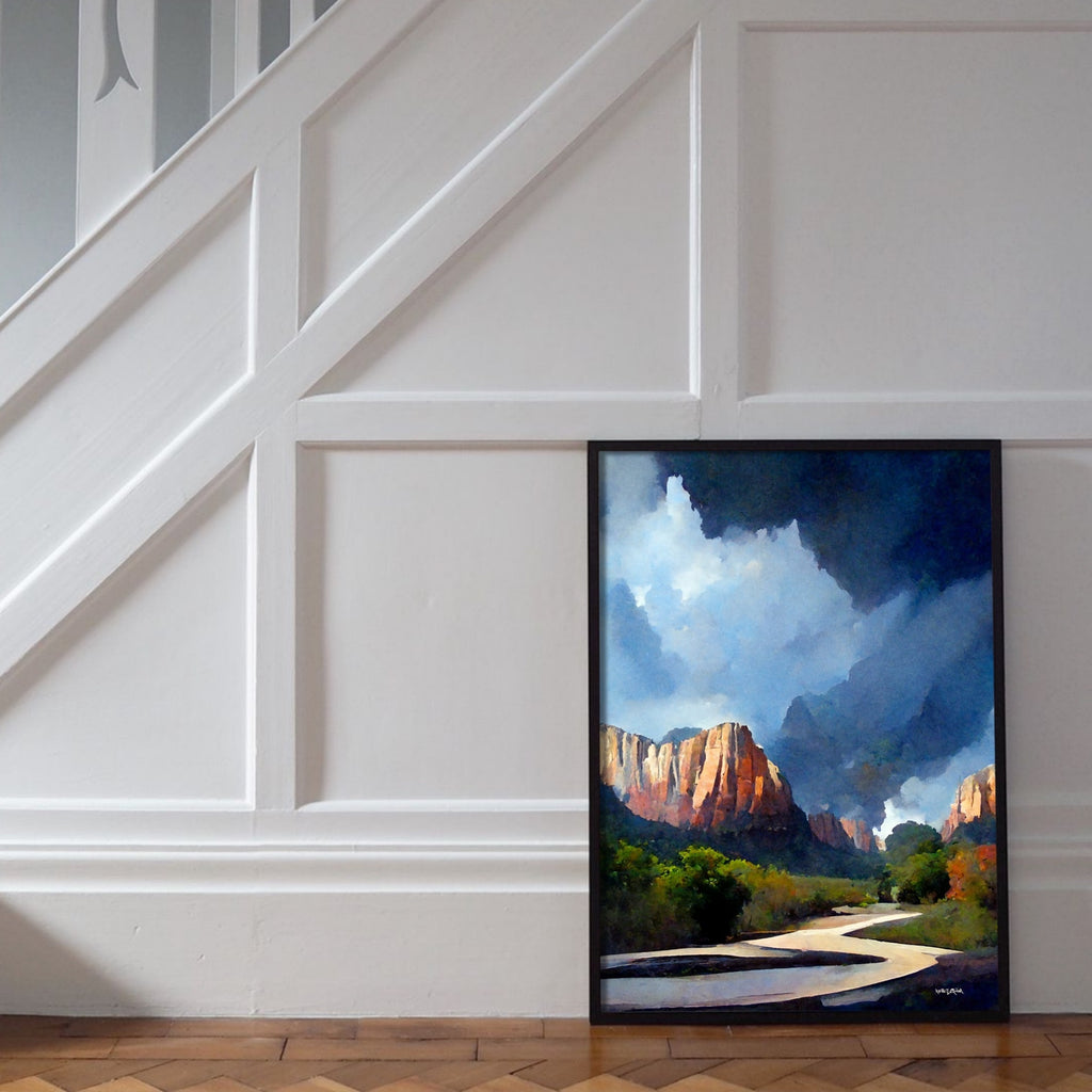 A modern vertical landscape canvas wall art.