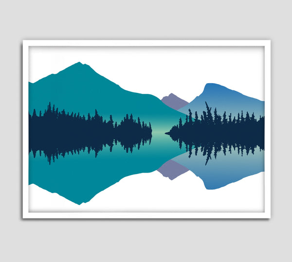 A minimalist landscape wall art in pastel colors.