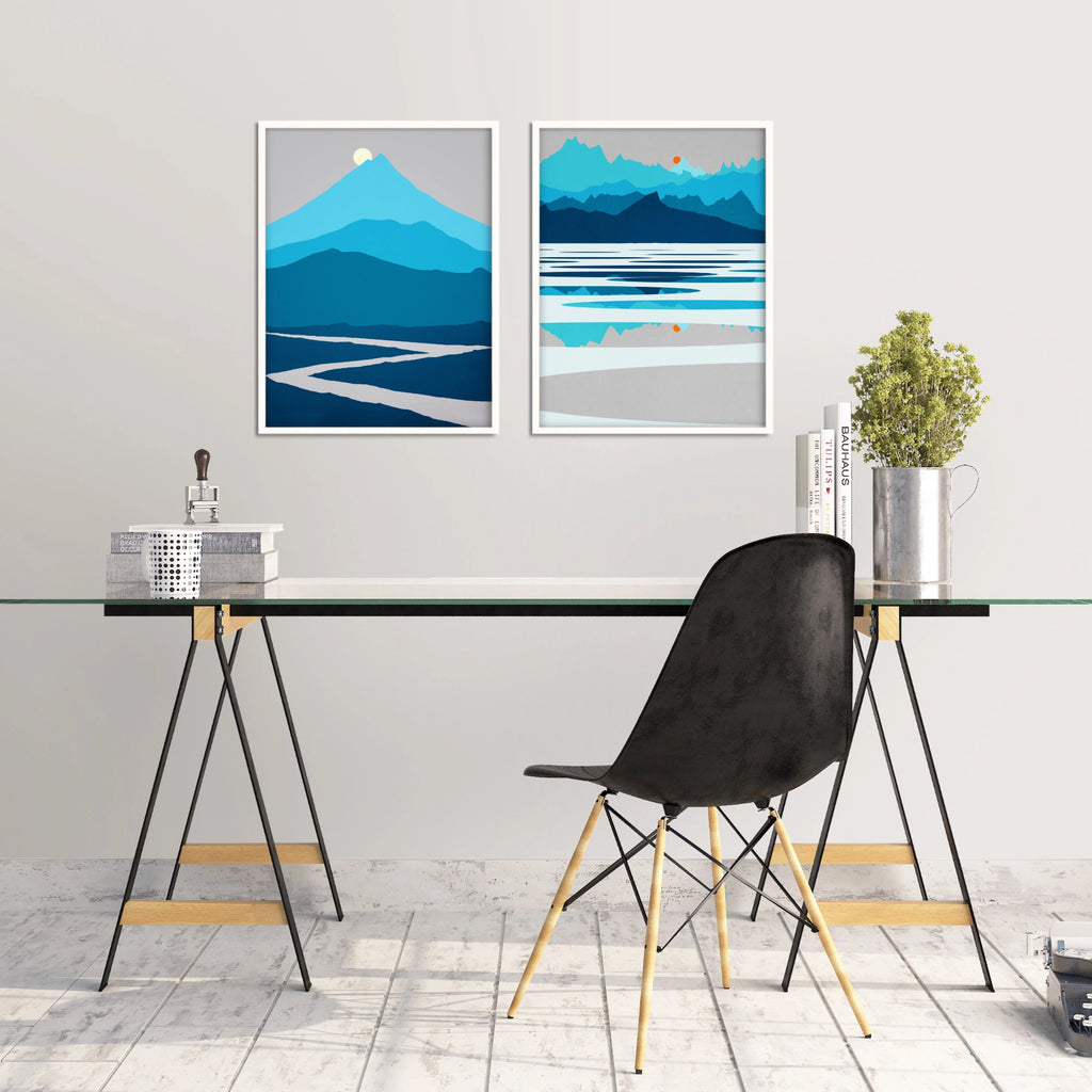 A set of two of our popular Scandinavian prints in blue and gray. 