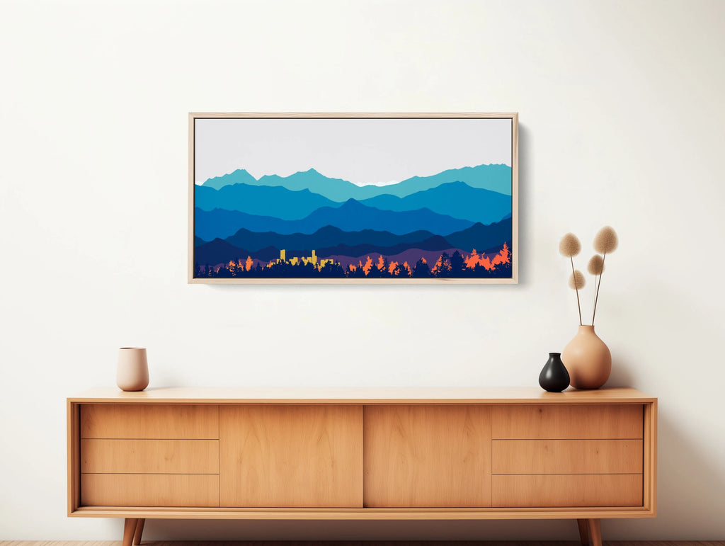 A minimalist abstract canvas wall art print featuring beautiful Denver, Colorado.