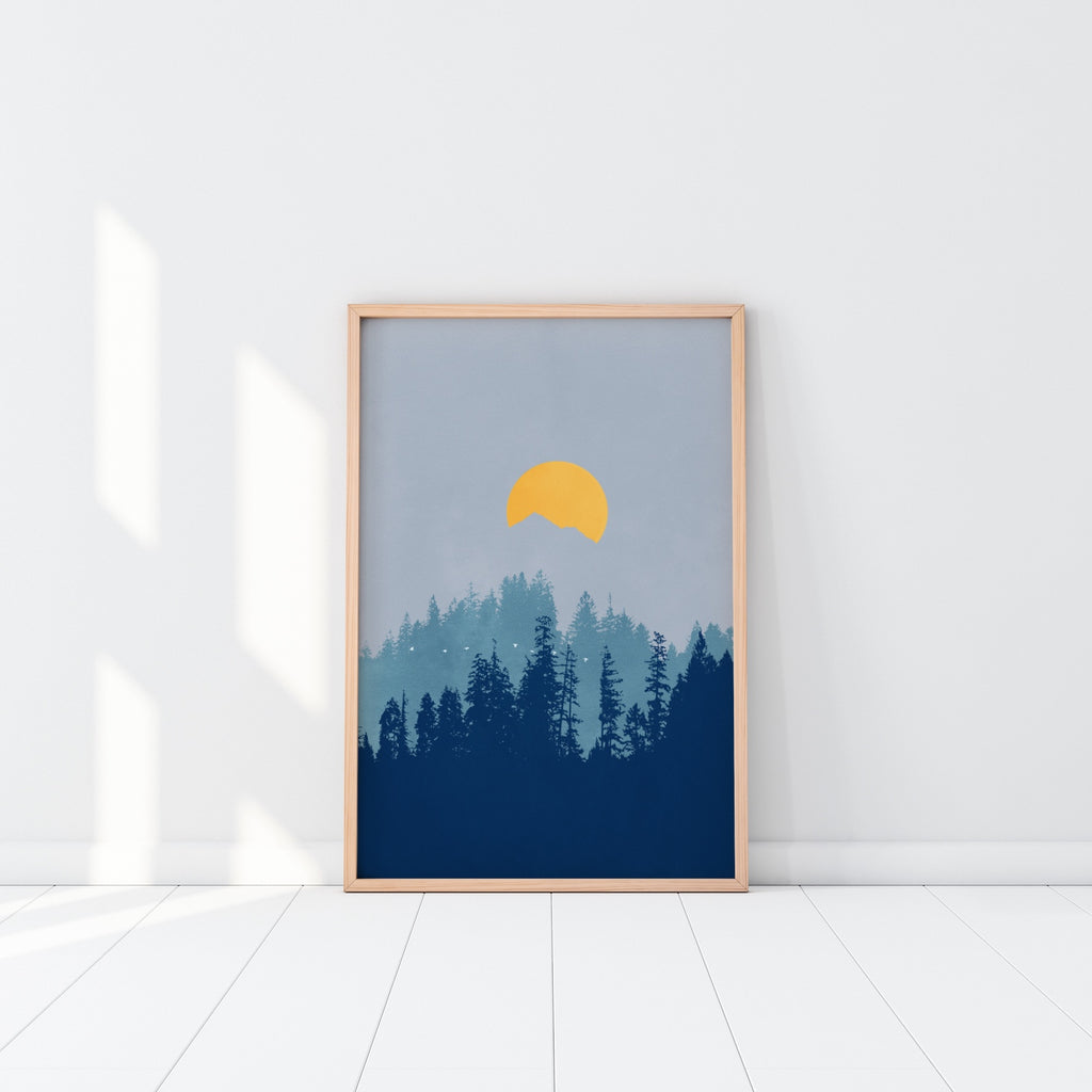 A minimalist forest landscape canvas art.
