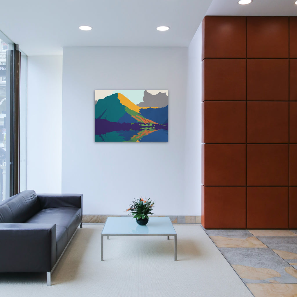 A horizontal minimalist nature artwork in muted colors, framed or unframed.