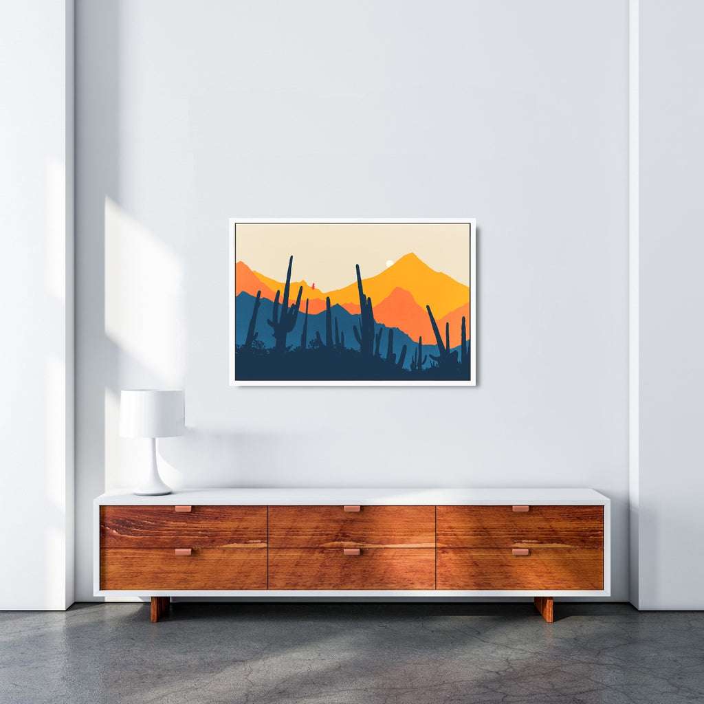 A vibrant minimalist Southwestern desert canvas wall art. 