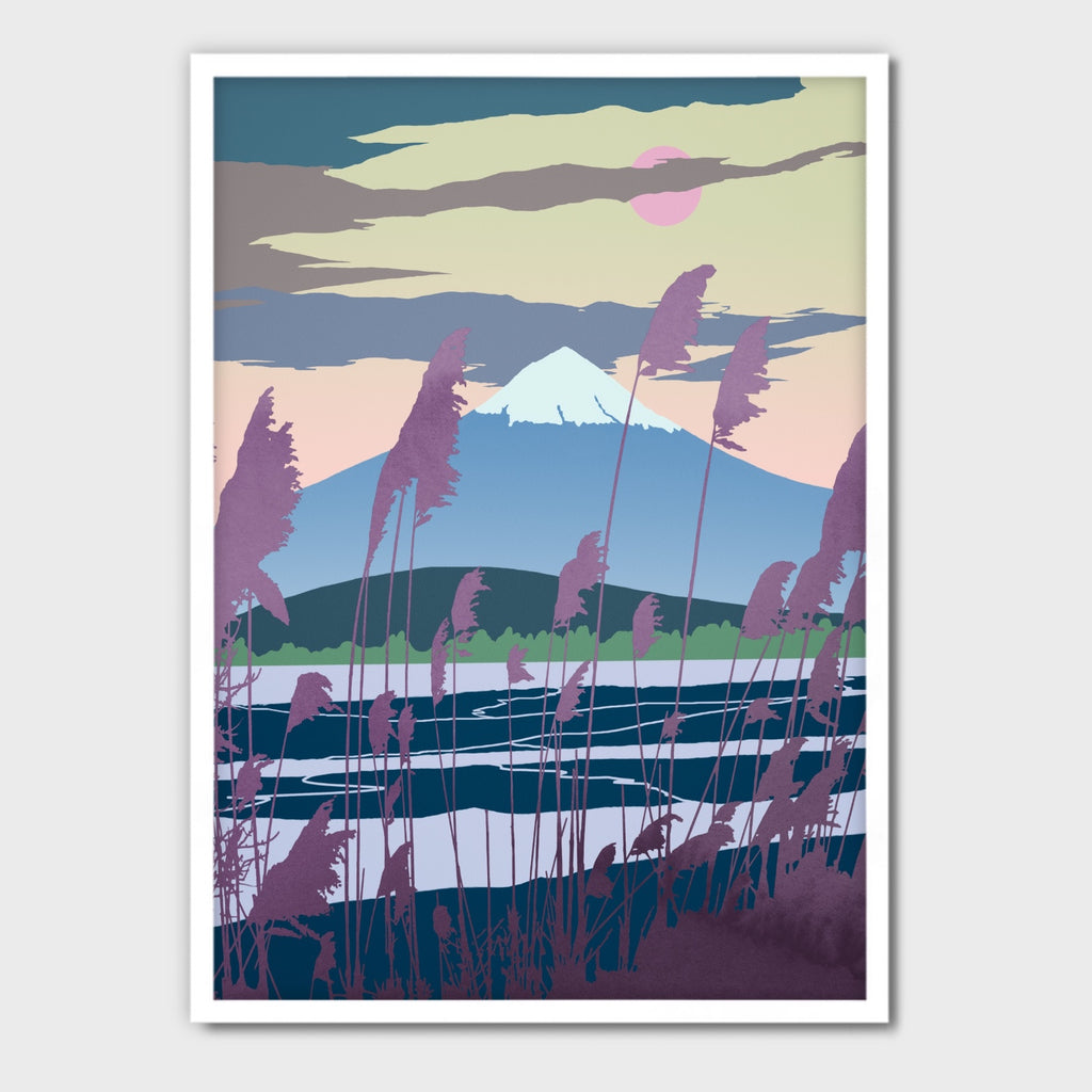 Framed Mt Fuji Art Poster in Soft Colors.