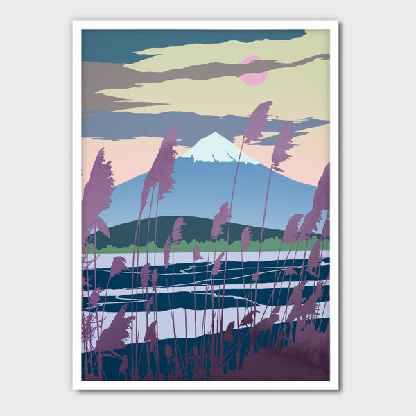 Framed Mt Fuji Art Poster in Soft Colors.