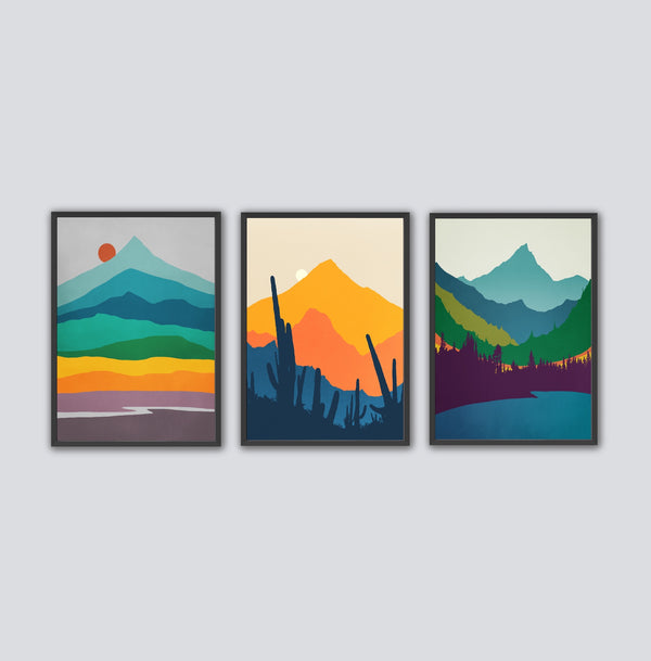 Mid Century Modern Mountain Art Set.