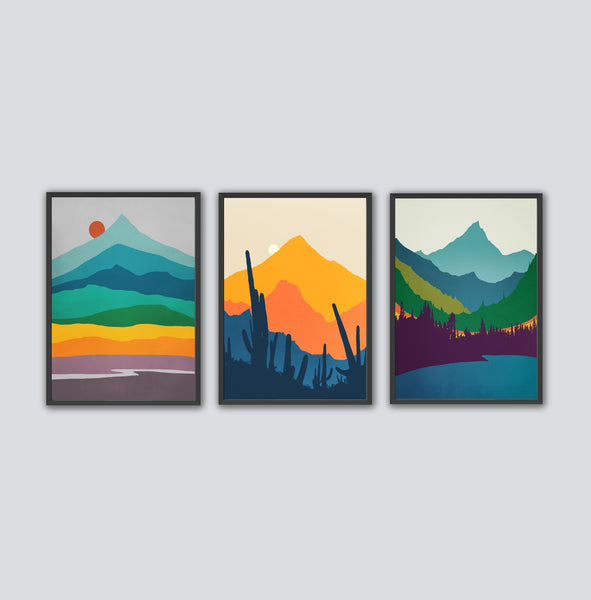 Mid Century Modern Mountain Art Set.