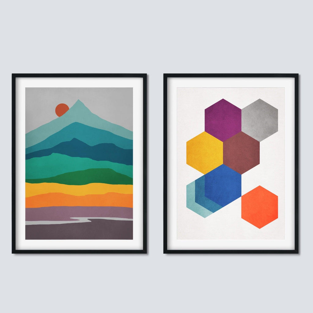 2 Mid Century Abstract Canvas Art Prints in a Variety of Colors.