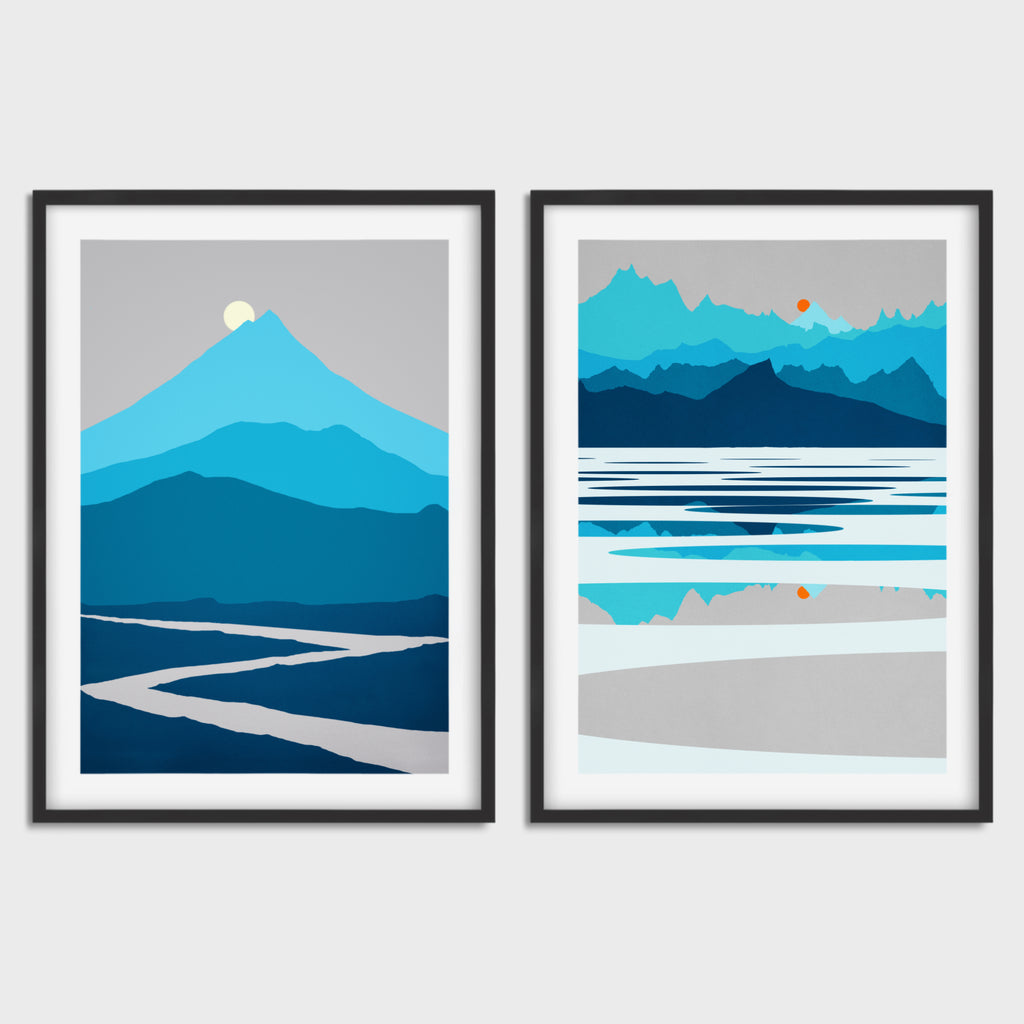 Set of 2 Nordic Canvas Wall Art Prints in Cool Tones.