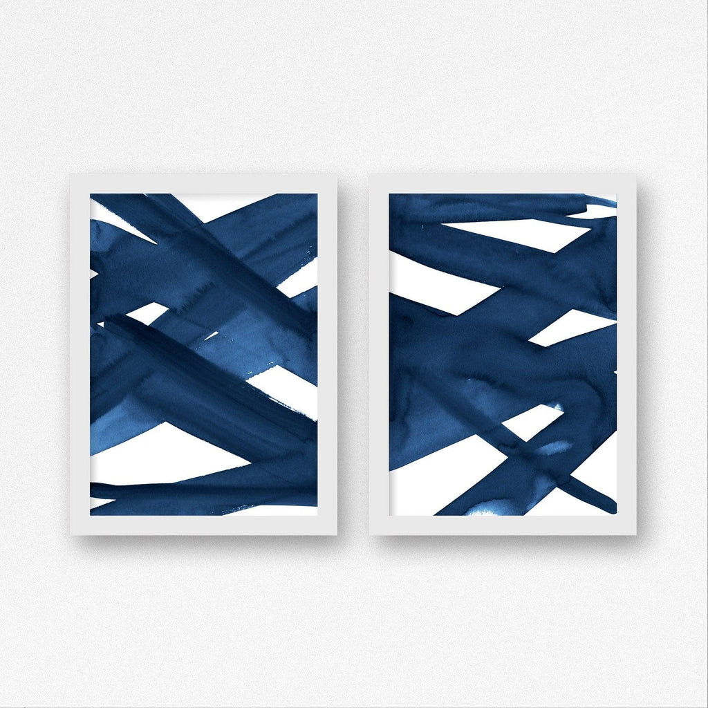 Large Abstract Watercolor Art Set in Blue.