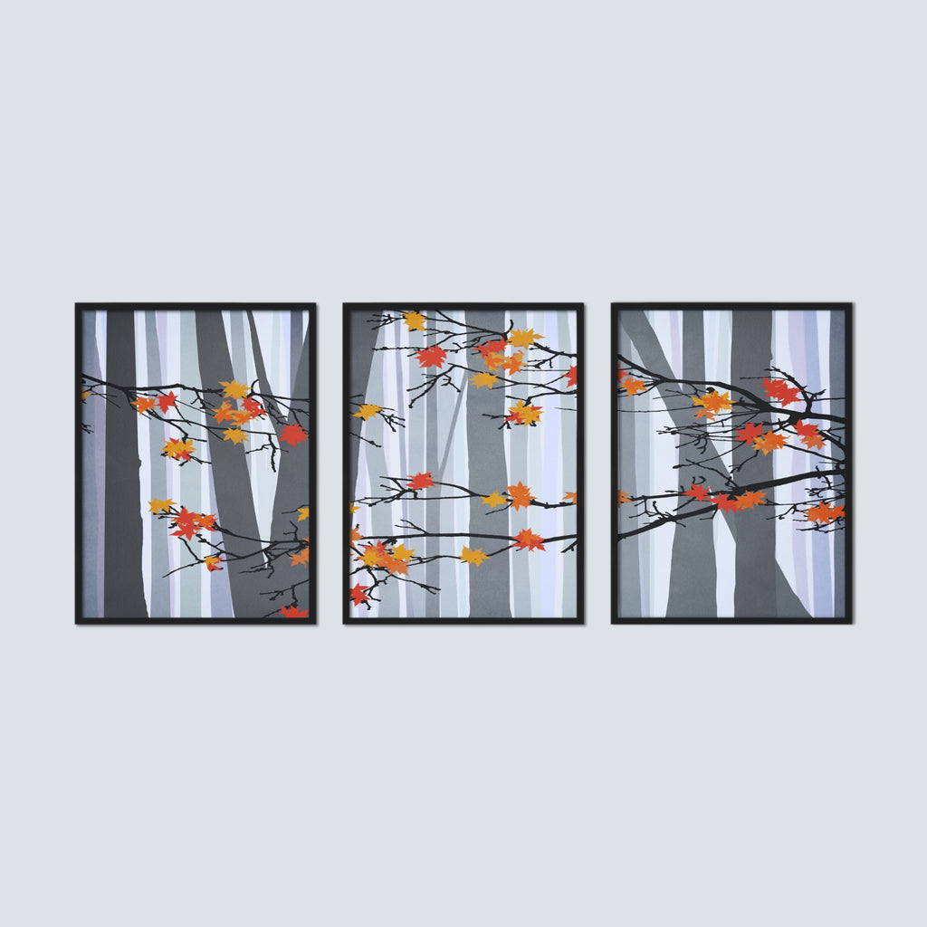 3 Piece Autumn Canvas Art Print Set Featuring Trees with a Touch of Fall Colors.