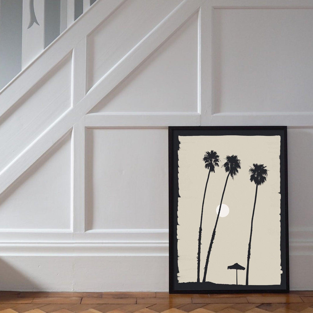 A minimalist beach scene in neutral colors. 