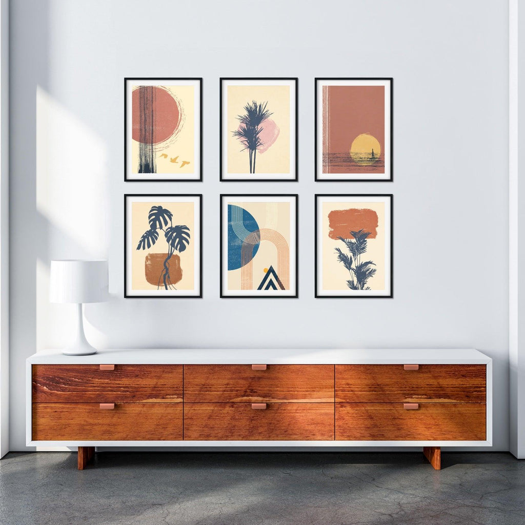 A matching set of six of our popular boho art prints in neutral colors.