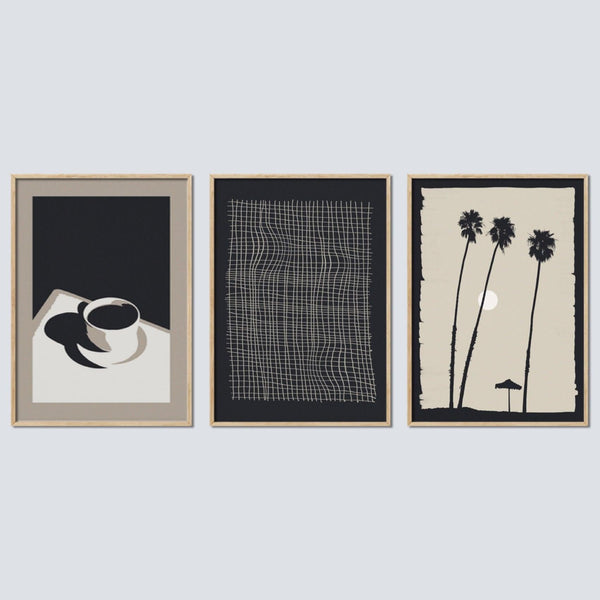 3 Mid Century Modern Neutral Canvas Prints