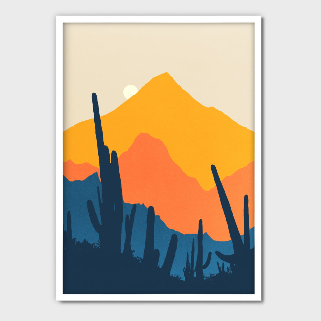 Southwestern Desert Wall Art Print in Orange and Blue.