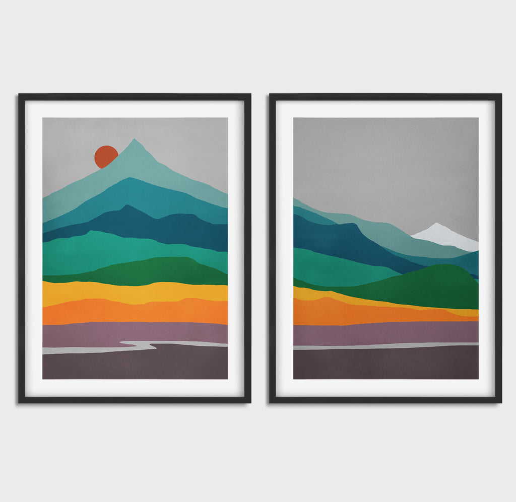 Mid Century Mountain Wall Art Set