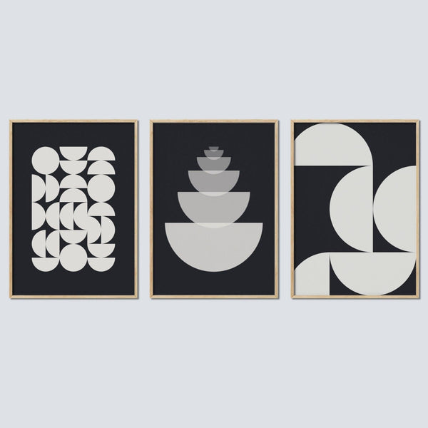 3 Piece Geometric Artwork Set in Black and White.