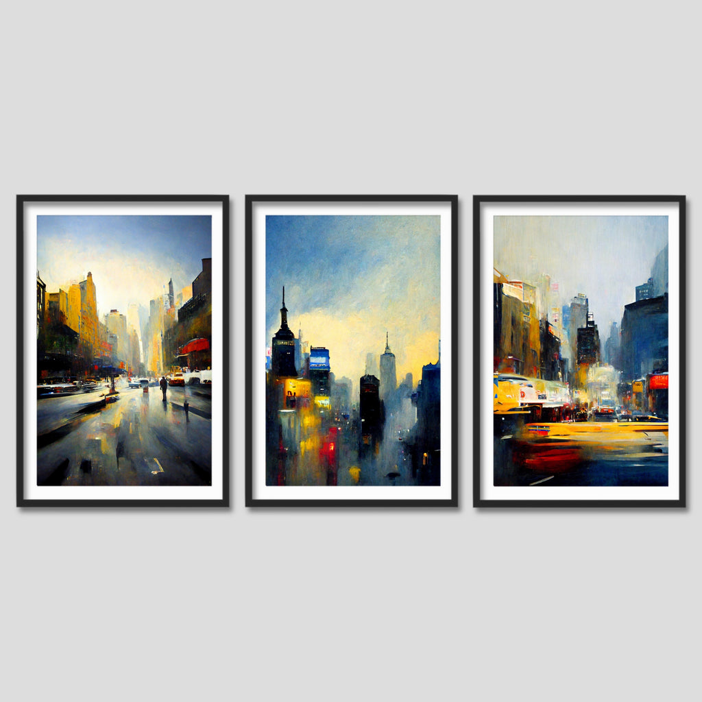 Set of 3 New York Paintings on Canvas