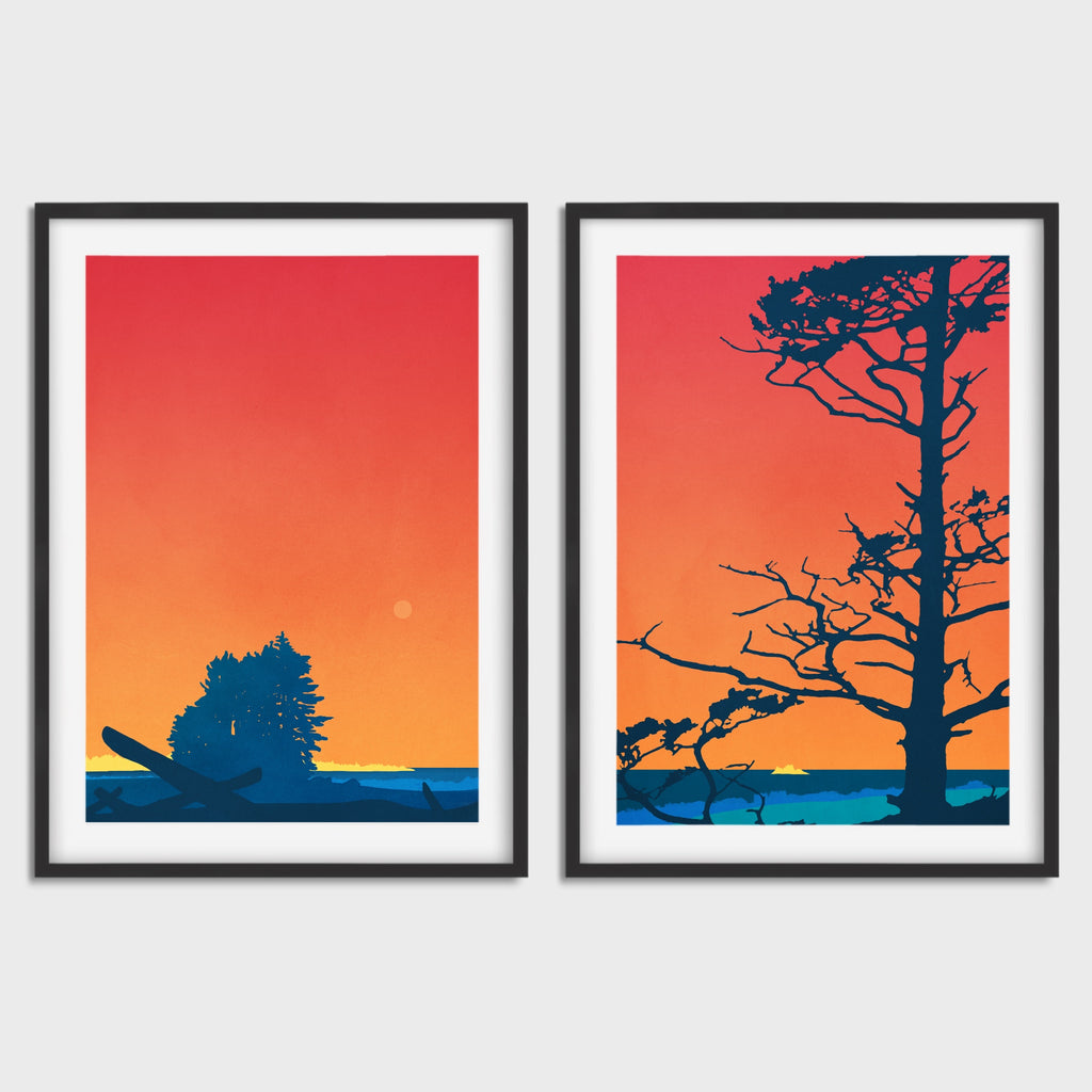 Oregon Beach Canvas Art Print Set in Warm Colors.