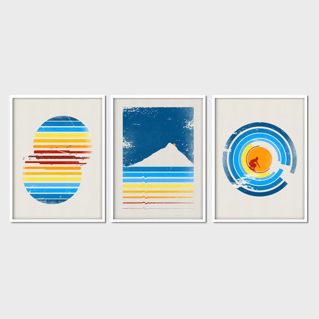 Framed Retro Surf Art Print Set.