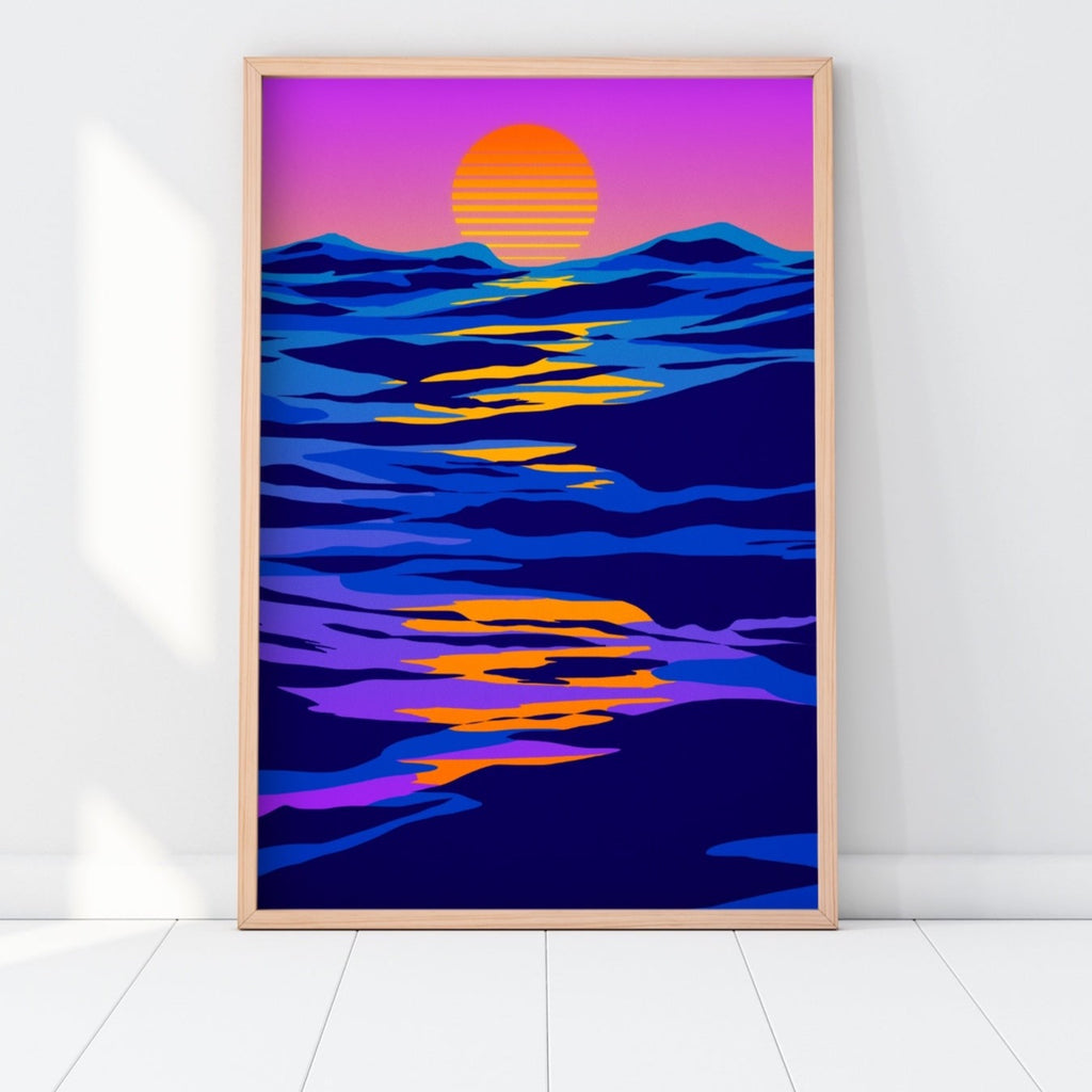 Colorful Retrowave Wall Decor in Blue and Pink