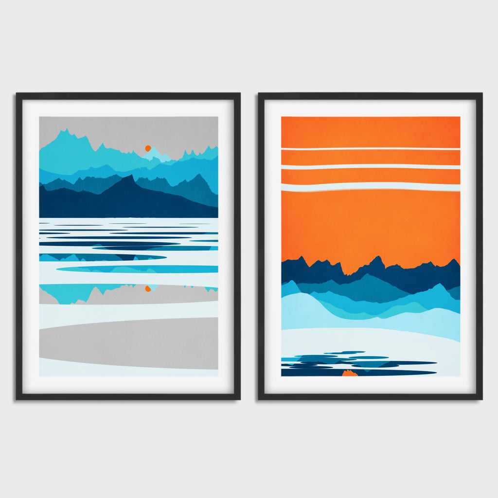 Scandinavian Canvas Wall Decor Set in Orange and Blue.