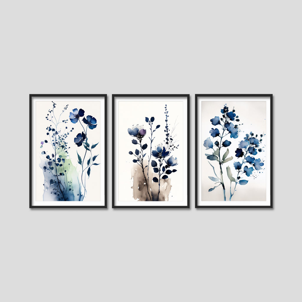Floral Farmhouse Canvas Wall Decor in Indigo Blue.
