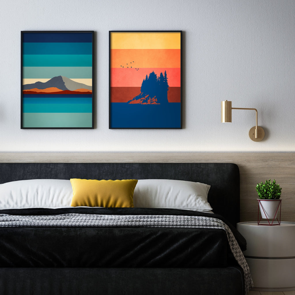 A set of two of minimalist mid century Pacific Northwest prints