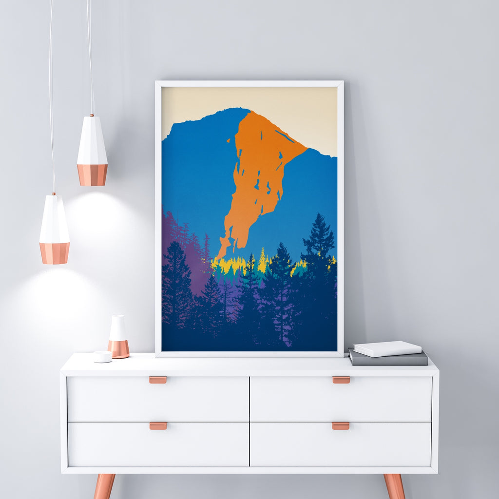 A mid century modern inspired Yosemite National Park wall art featuring The Dawn Wall. 