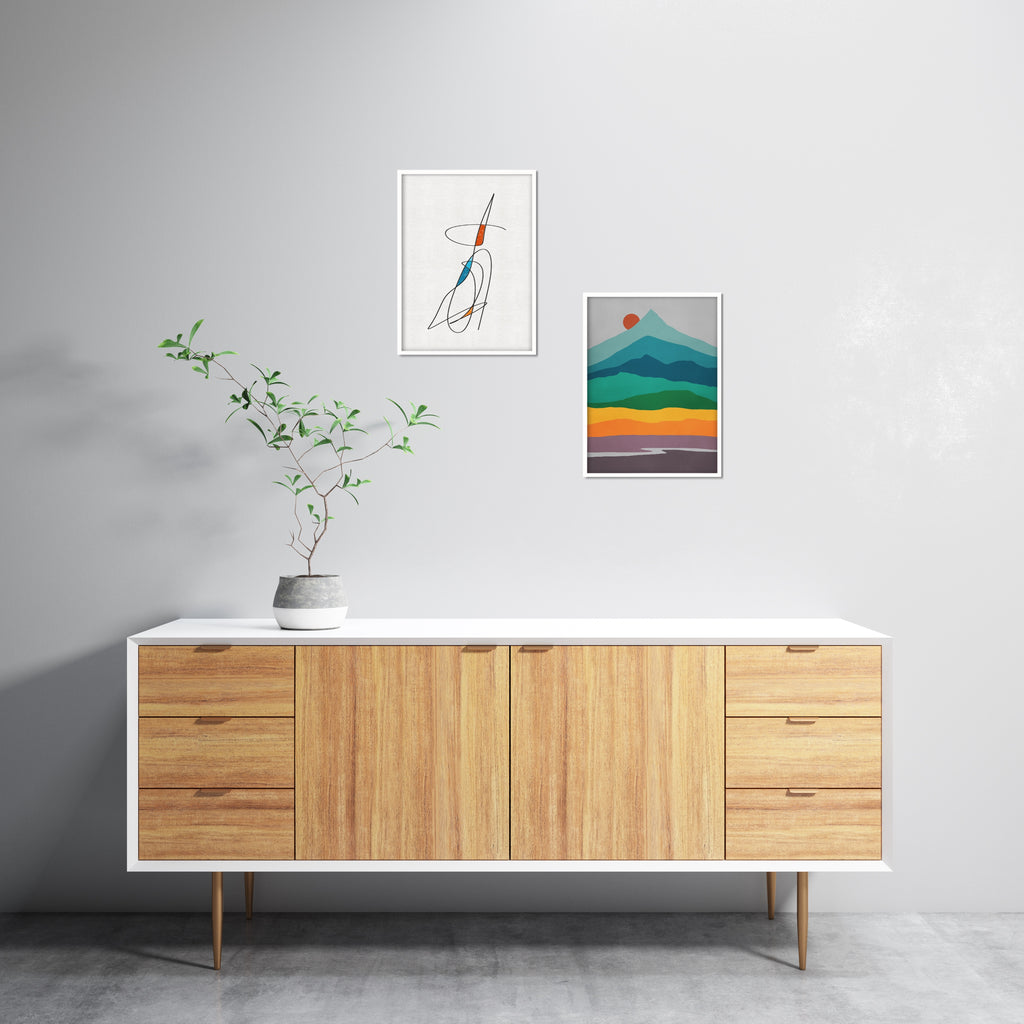 A set of two mid century modern abstract prints on fine art paper or canvas, framed or unframed.